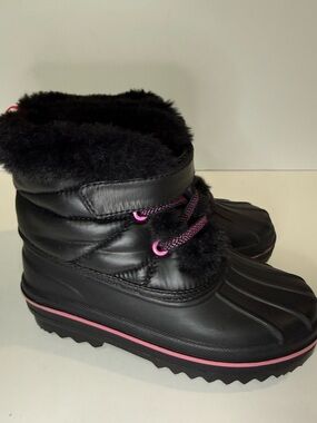 Black Winter Snow Boots with Pink Accents